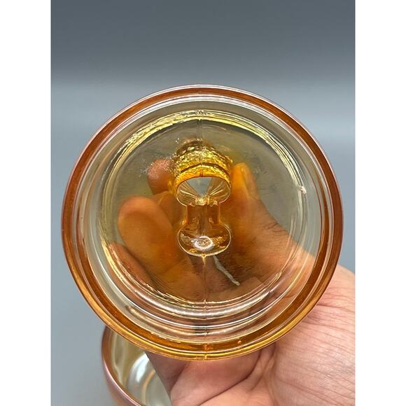 Antique Jeannette Marigold Iridescent Poodle Dog Powder Jar Trinket Glass READ - Picture 8 of 12